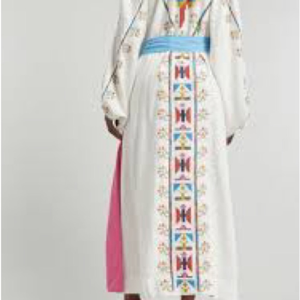 FARM Rio Macaw Embroidered Linen Caftan Midi Dress Size S Resort Vacation Boho - Picture 2 of 9